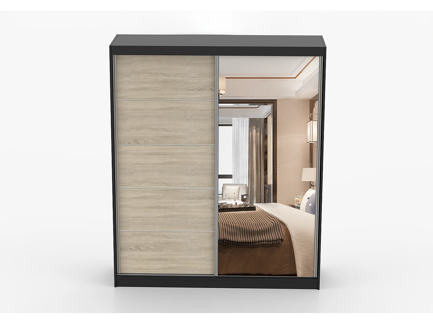 Armoire Ysalis 183 cm avec miroir - Noir - Chêne