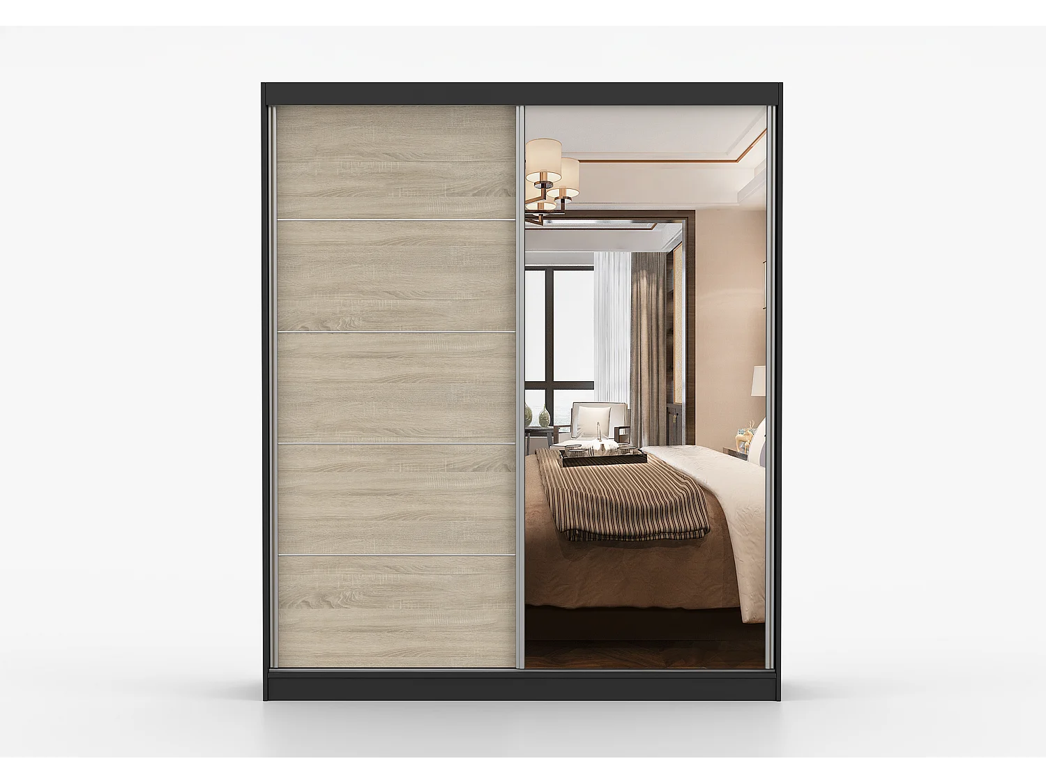 Armoire Ysalis 183 cm avec miroir - Noir - Chêne