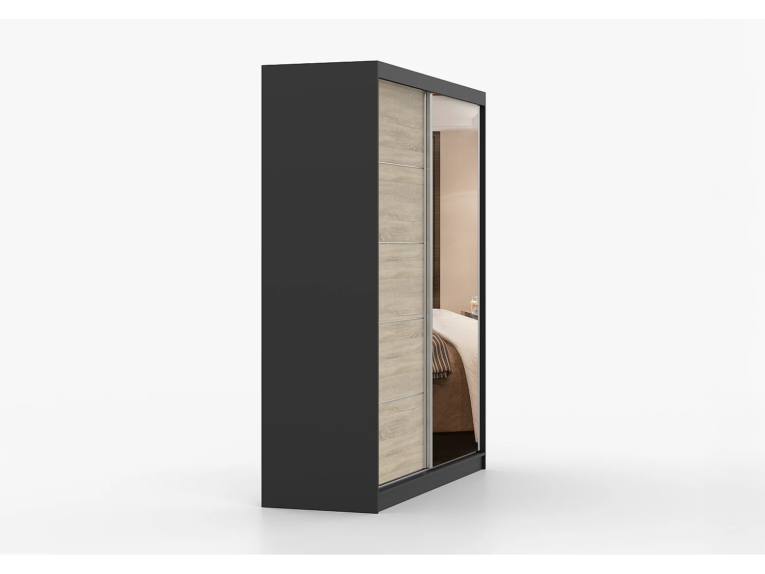 Armoire Ysalis 183 cm avec miroir - Noir - Chêne