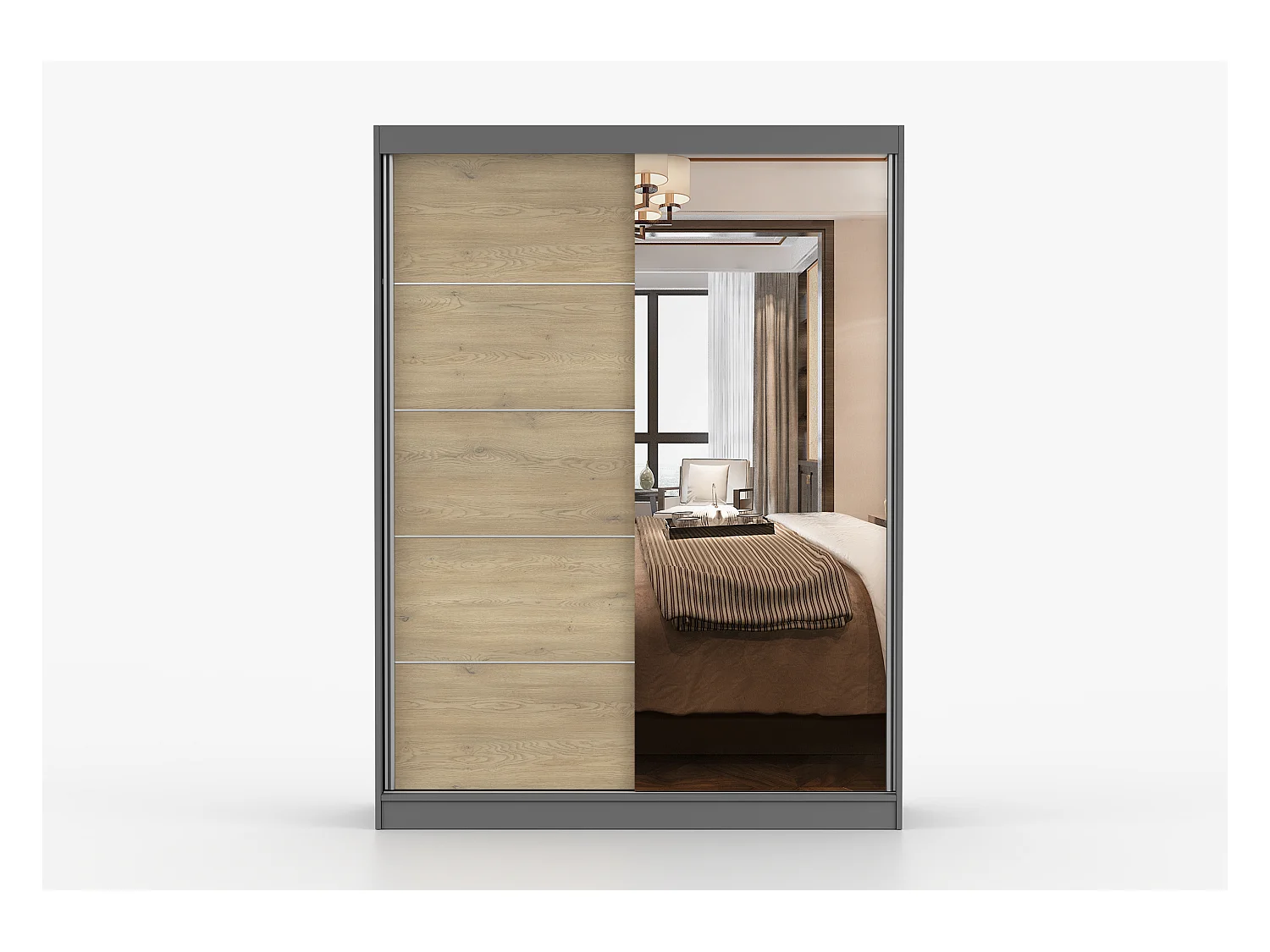 Armoire Aileen 150 cm avec miroir - Gris - Chêne crémone