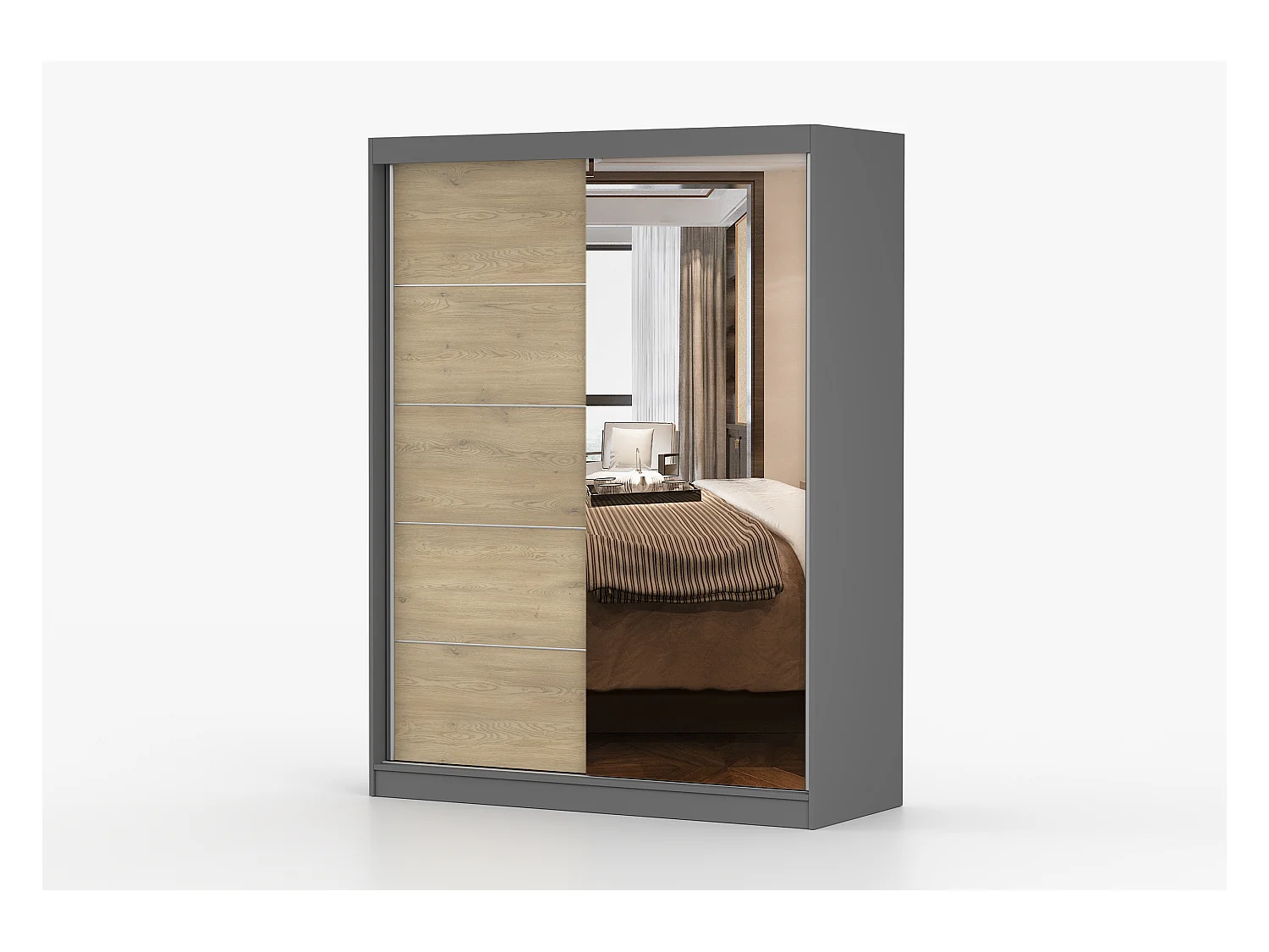 Armoire Aileen 150 cm avec miroir - Gris - Chêne crémone