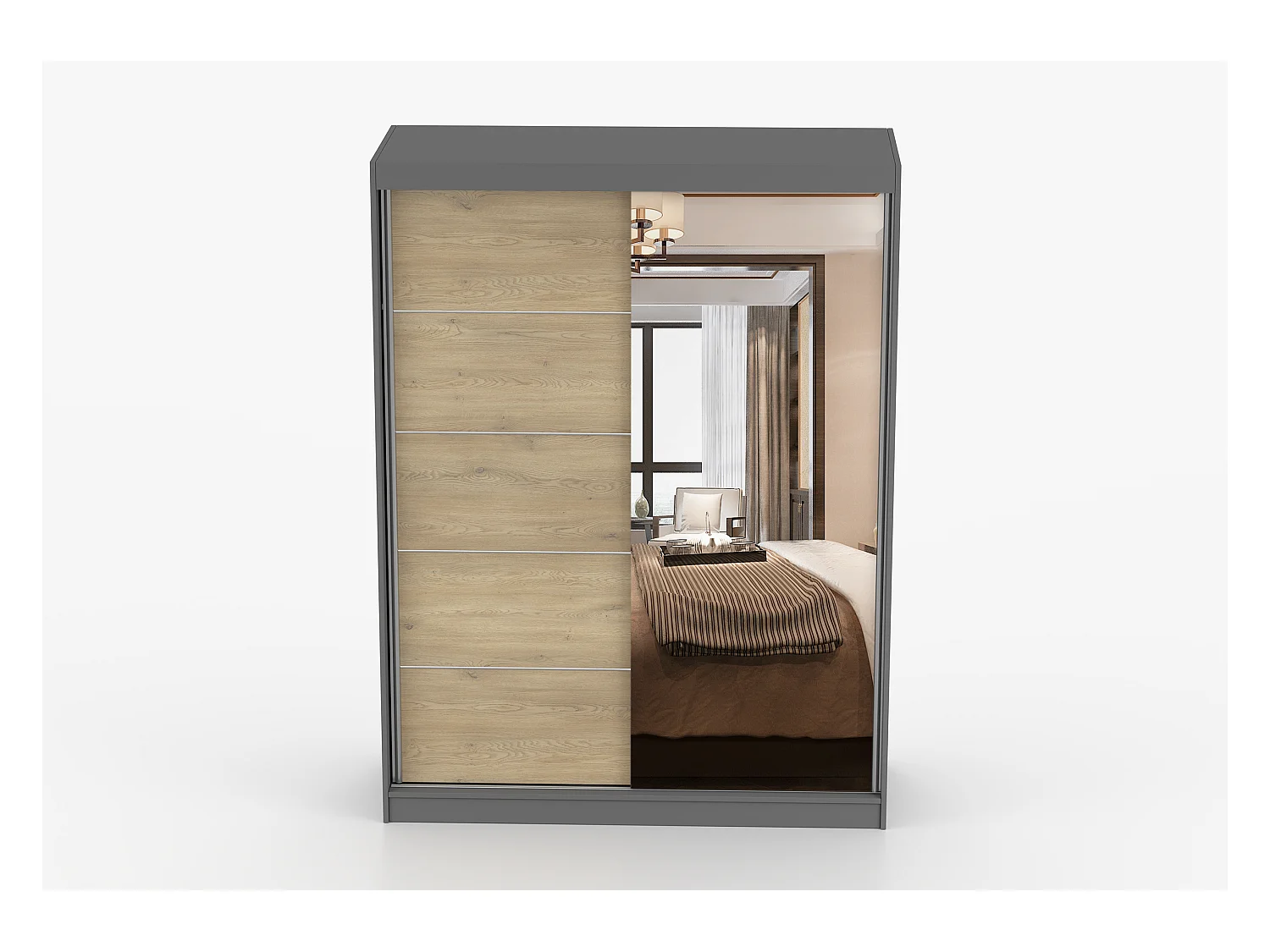 Armoire Aileen 150 cm avec miroir - Gris - Chêne crémone