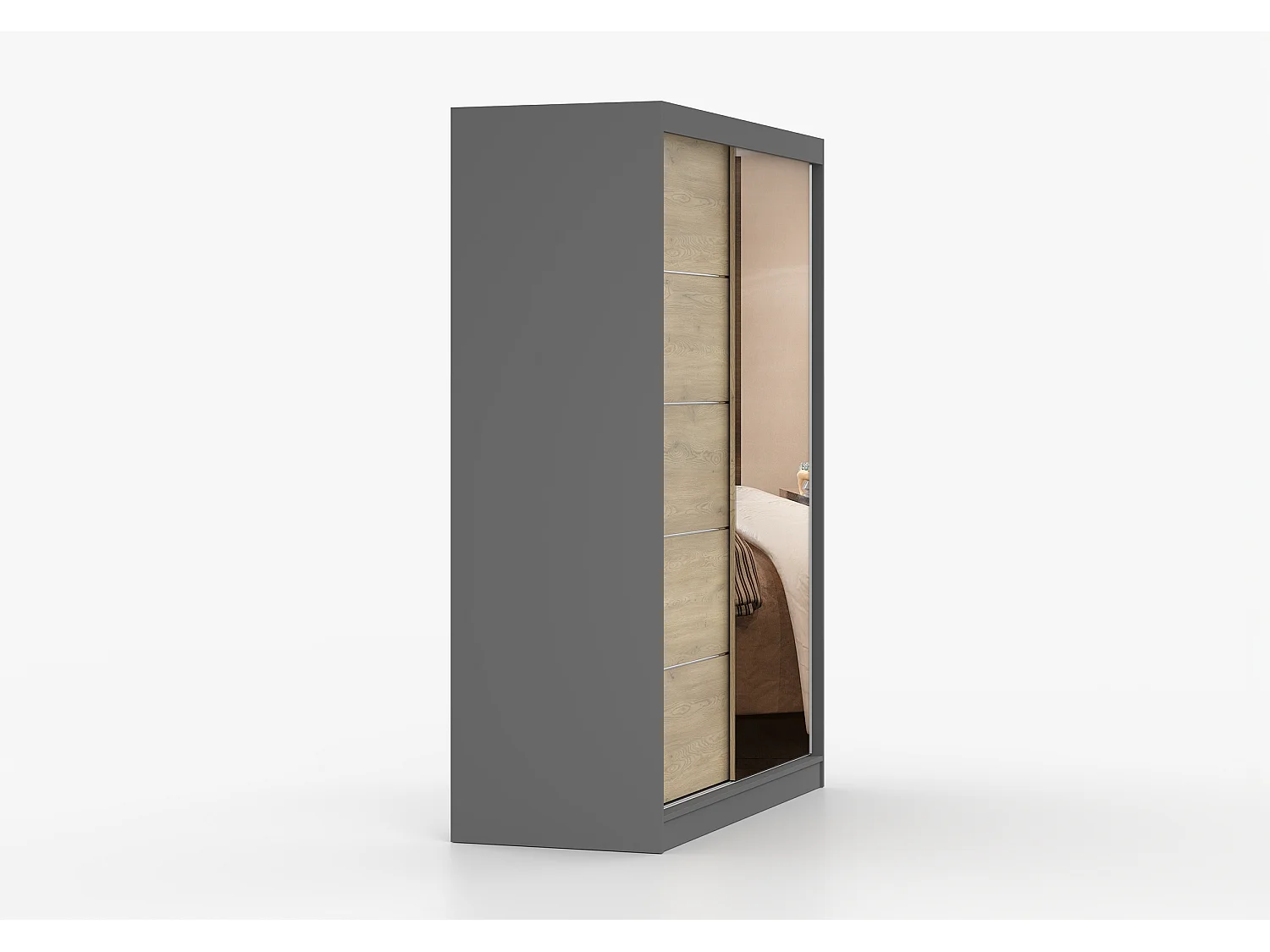 Armoire Aileen 150 cm avec miroir - Gris - Chêne crémone