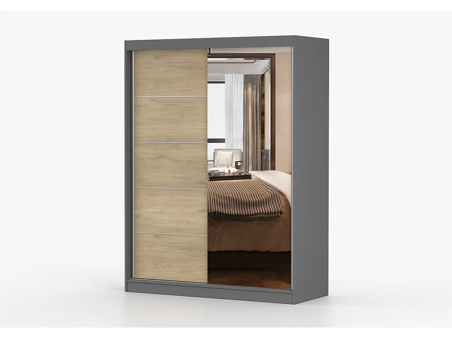 Armoire Aileen 150 cm avec miroir - Gris - Chêne crémone