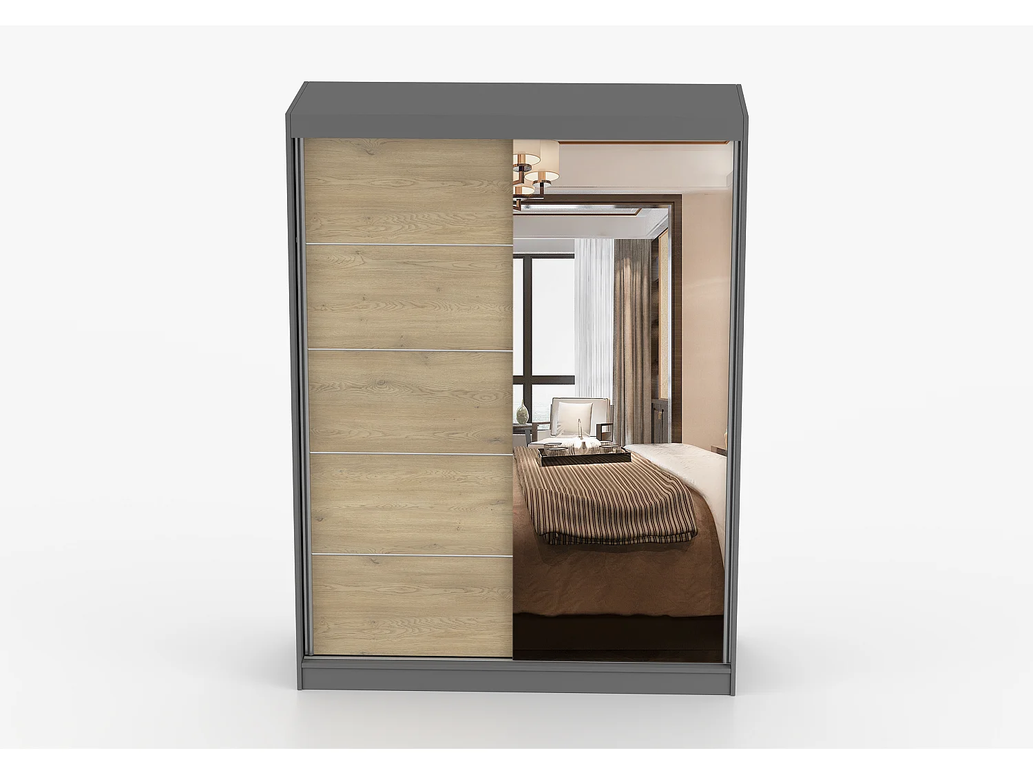 Armoire Aileen 150 cm avec miroir - Gris - Chêne crémone