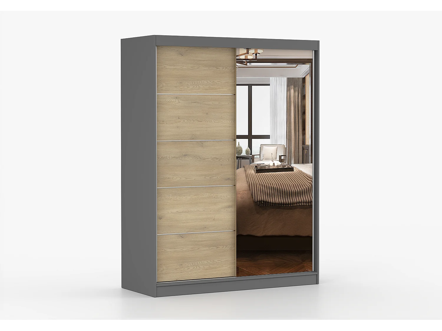 Armoire Aileen 150 cm avec miroir - Gris - Chêne crémone