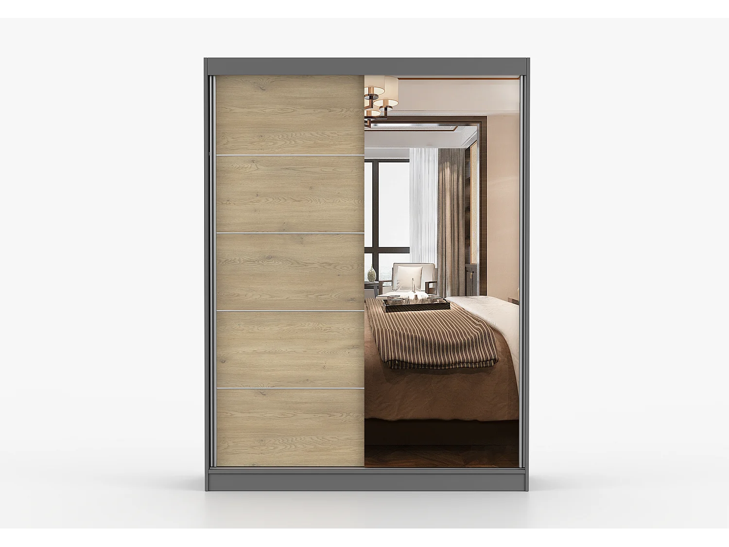 Armoire Aileen 150 cm avec miroir - Gris - Chêne crémone
