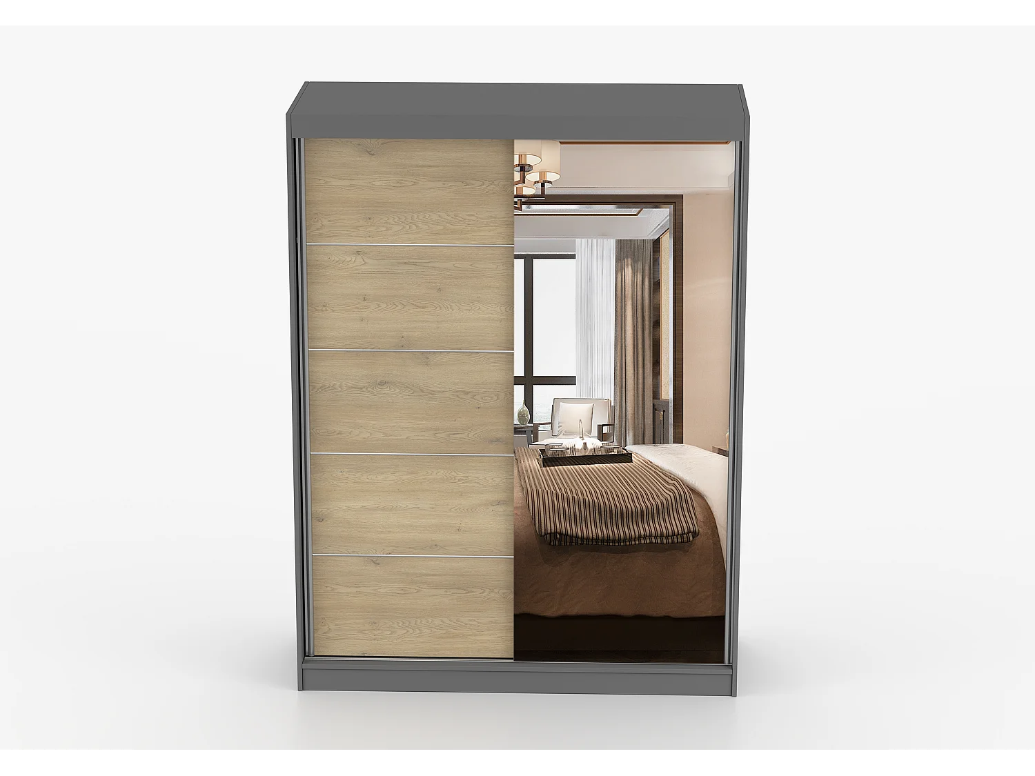 Armoire Aileen 150 cm avec miroir - Gris - Chêne crémone