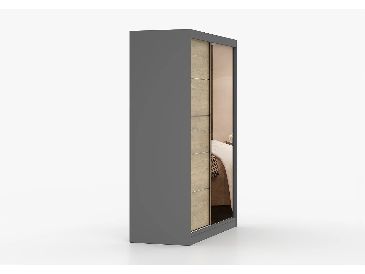 Armoire Aileen 150 cm avec miroir - Gris - Chêne crémone
