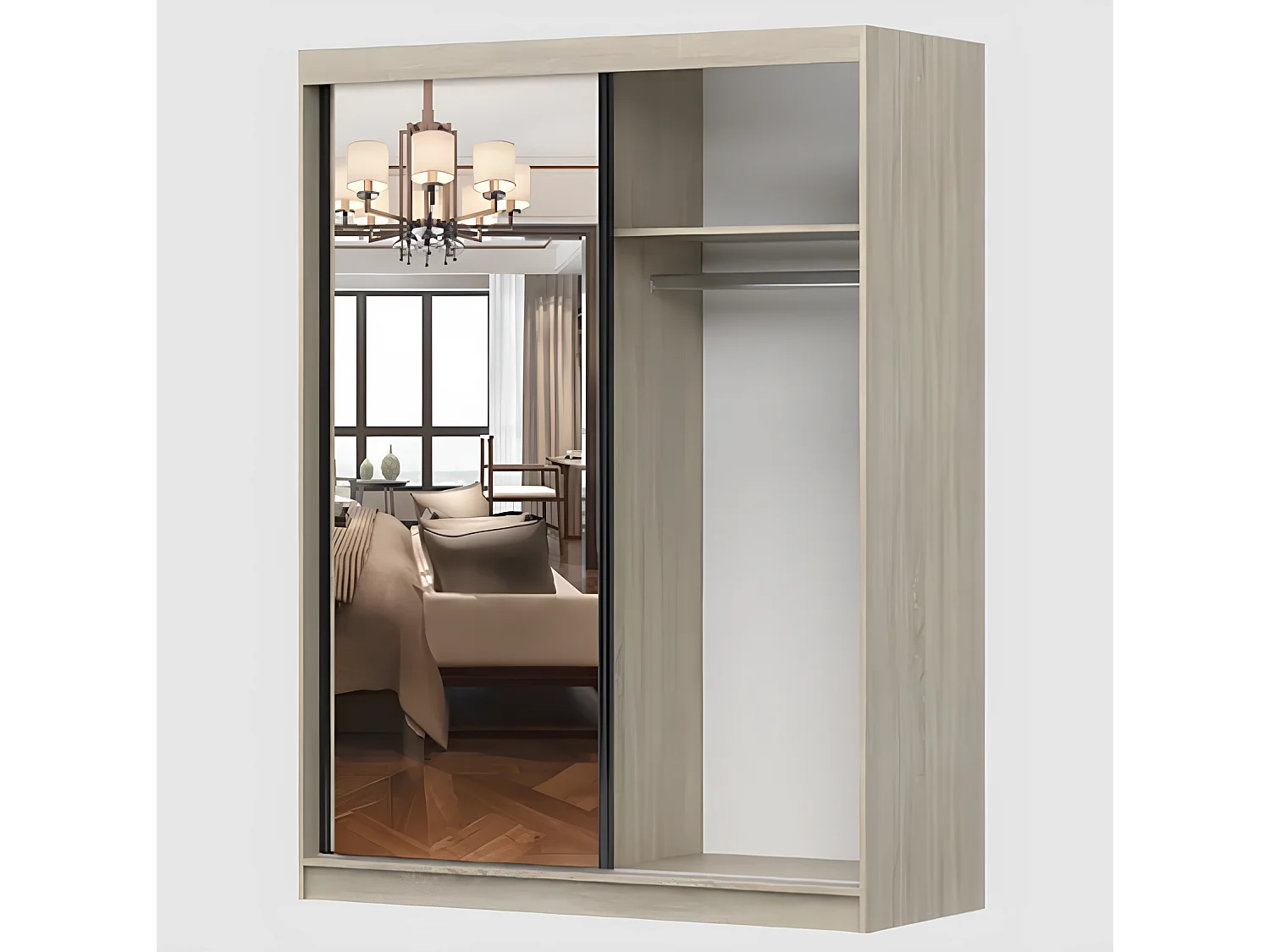 Armoire Aileen 150 cm avec miroir - Gris - Chêne crémone