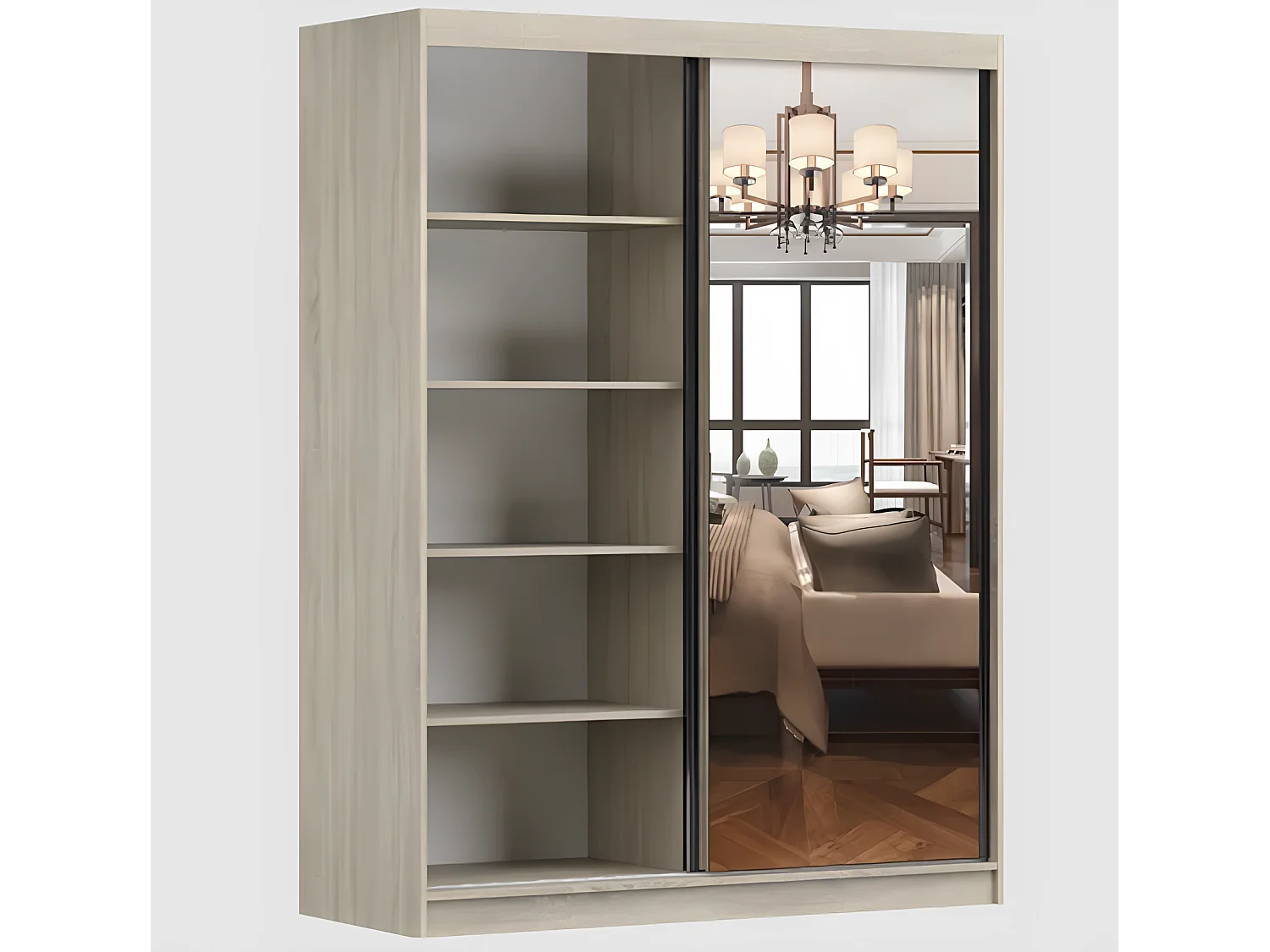 Armoire Aileen 150 cm avec miroir - Gris - Chêne crémone