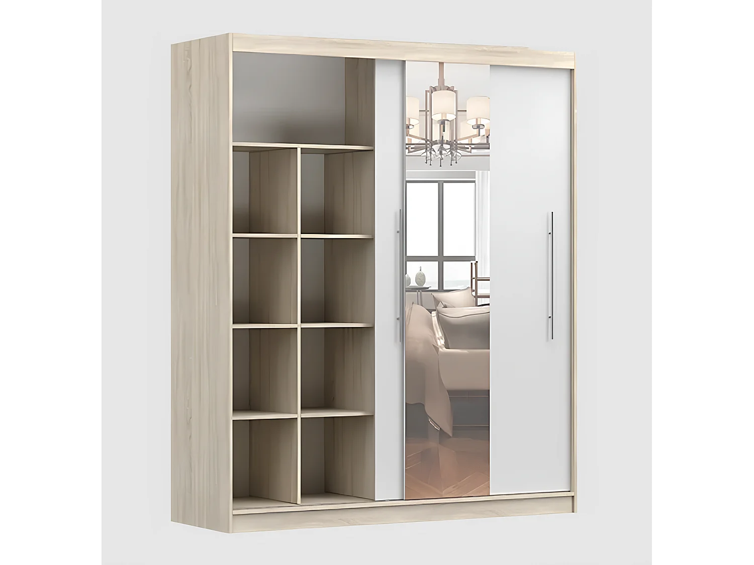 Armoire Althéa 203 cm avec miroir - Chêne - Effet bois