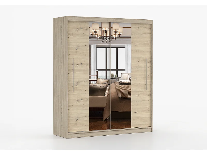 Armoire Althéa 203 cm avec miroir - Chêne - Effet bois