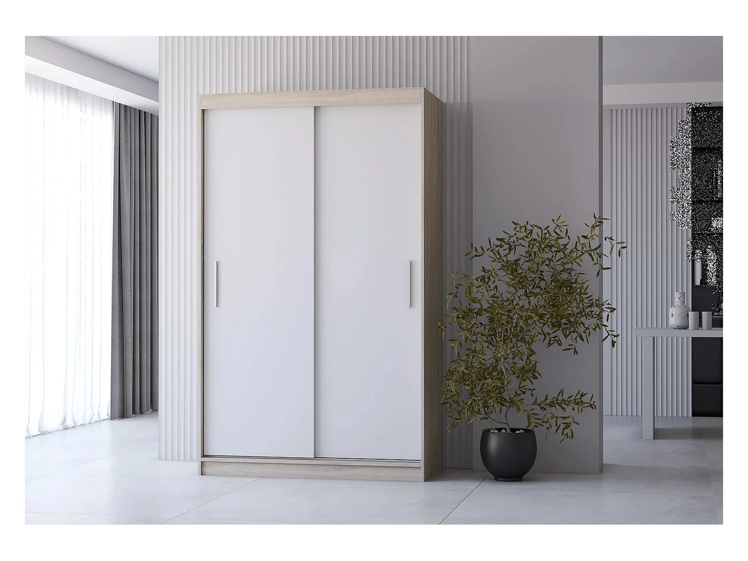 Armoire Yvaé 120 cm - Chêne - Blanc