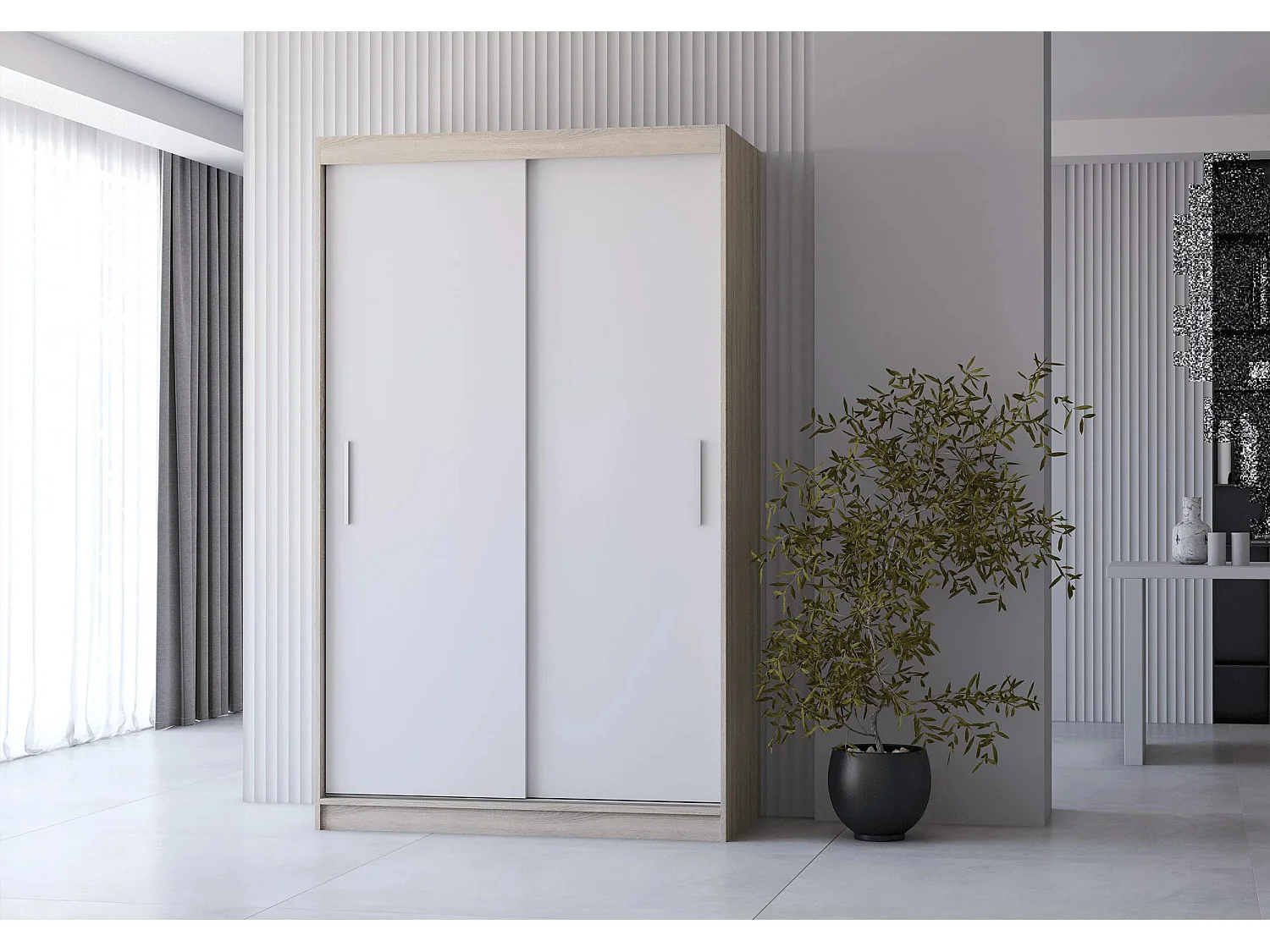 Armoire Yvaé 120 cm - Chêne - Blanc