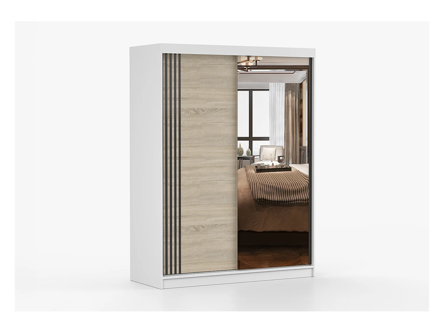 Armoire Elowen 150 cm avec miroir - Blanc - Chêne