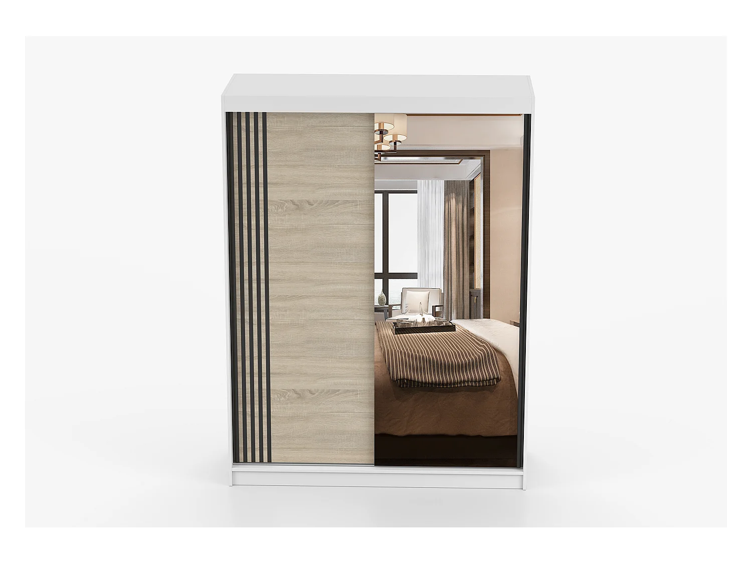 Armoire Elowen 150 cm avec miroir - Blanc - Chêne