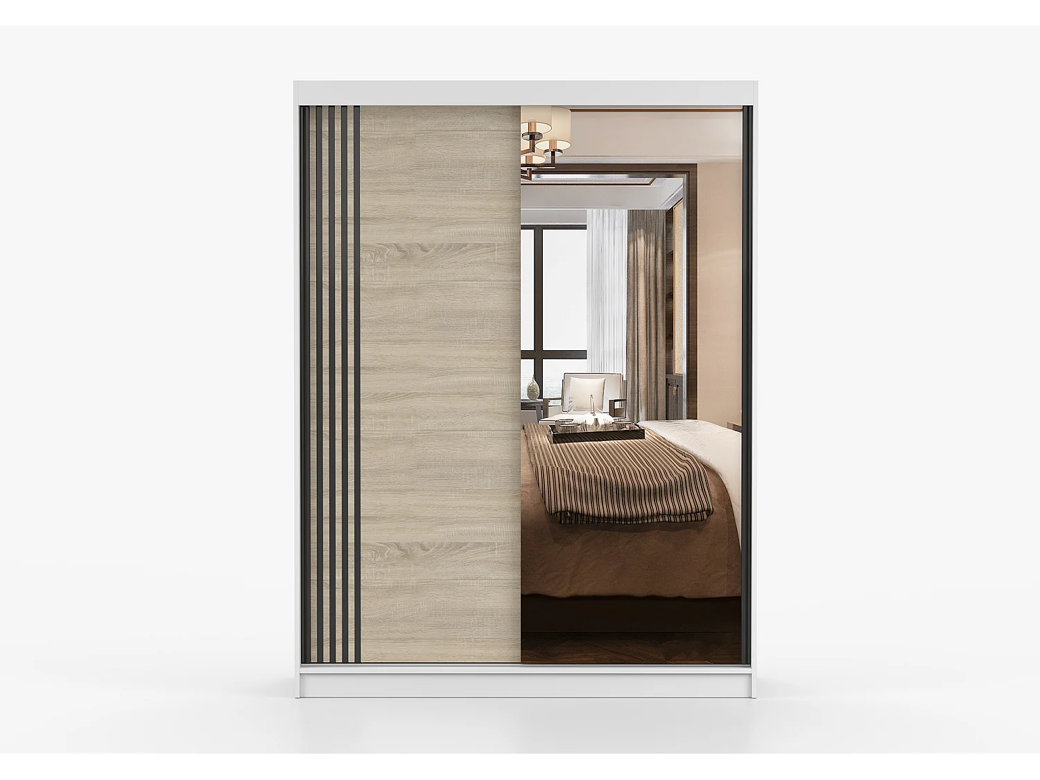 Armoire Elowen 150 cm avec miroir - Blanc - Chêne
