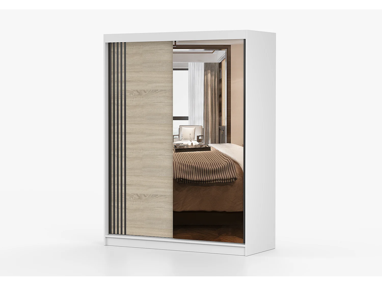 Armoire Elowen 150 cm avec miroir - Blanc - Chêne