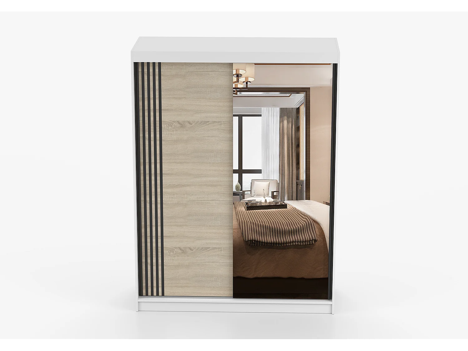 Armoire Elowen 150 cm avec miroir - Blanc - Chêne