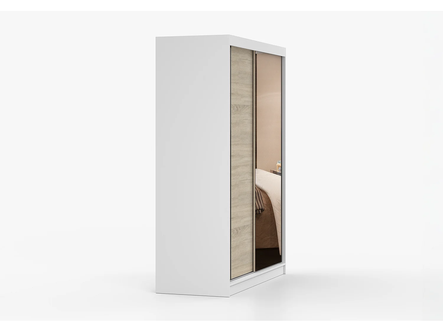 Armoire Elowen 150 cm avec miroir - Blanc - Chêne