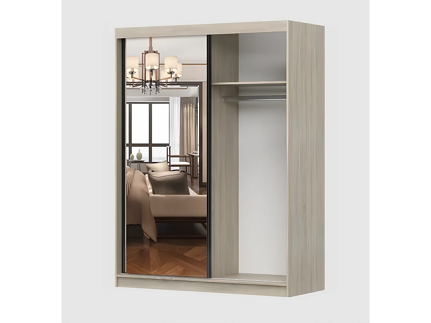 Armoire Elowen 150 cm avec miroir - Blanc - Chêne