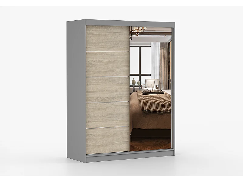 Armoire Vaiana 150 cm avec miroir - Gris - Chêne