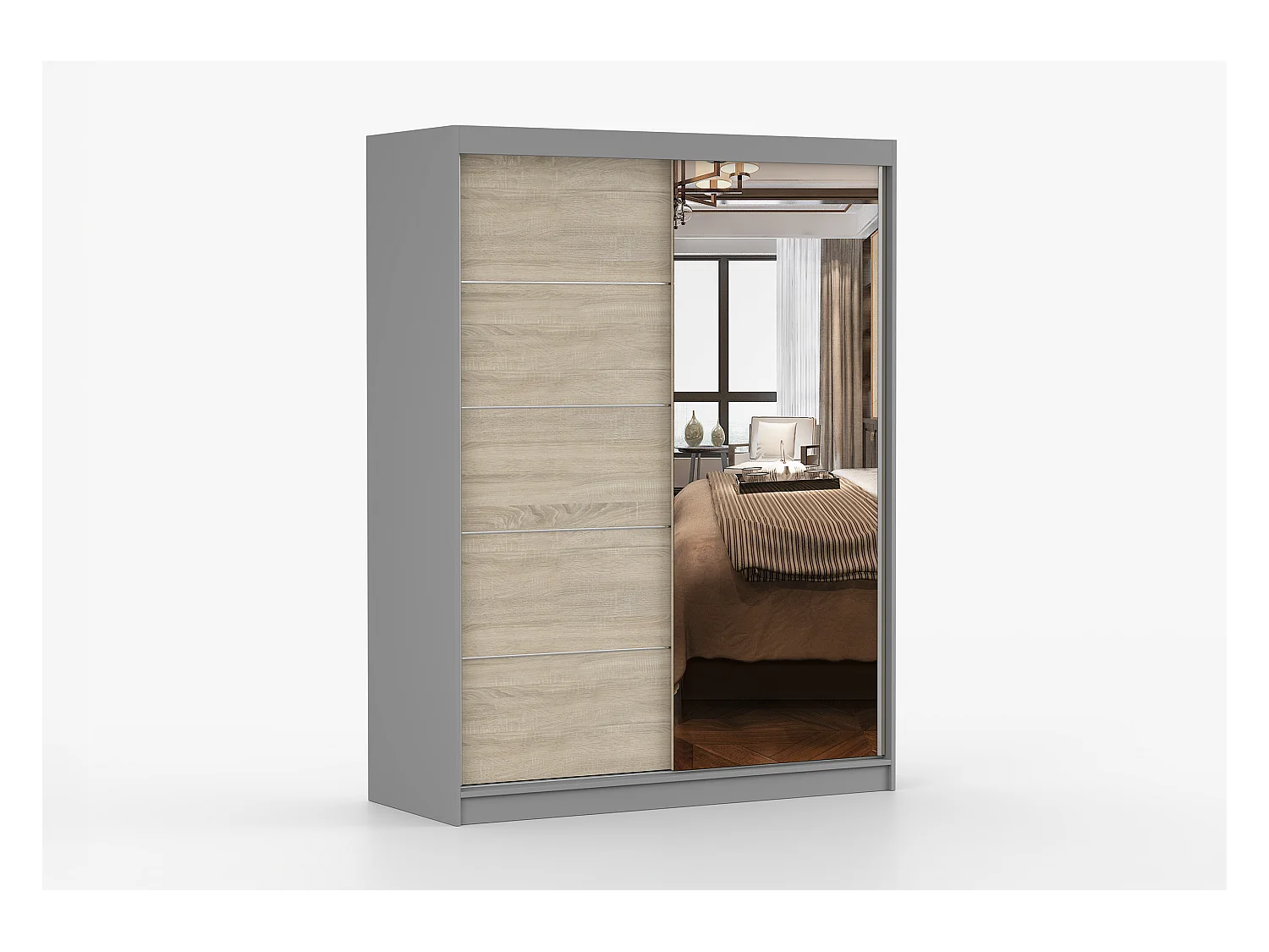 Armoire Vaiana 150 cm avec miroir - Gris - Chêne