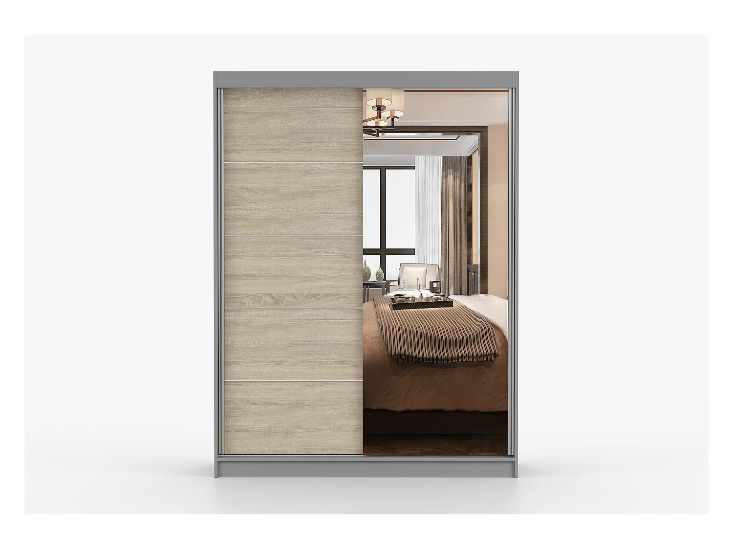 Armoire Vaiana 150 cm avec miroir - Gris - Chêne