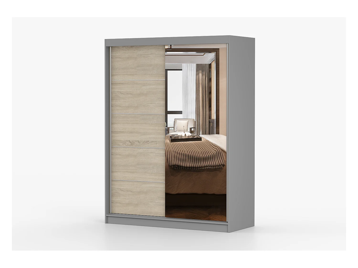 Armoire Vaiana 150 cm avec miroir - Gris - Chêne