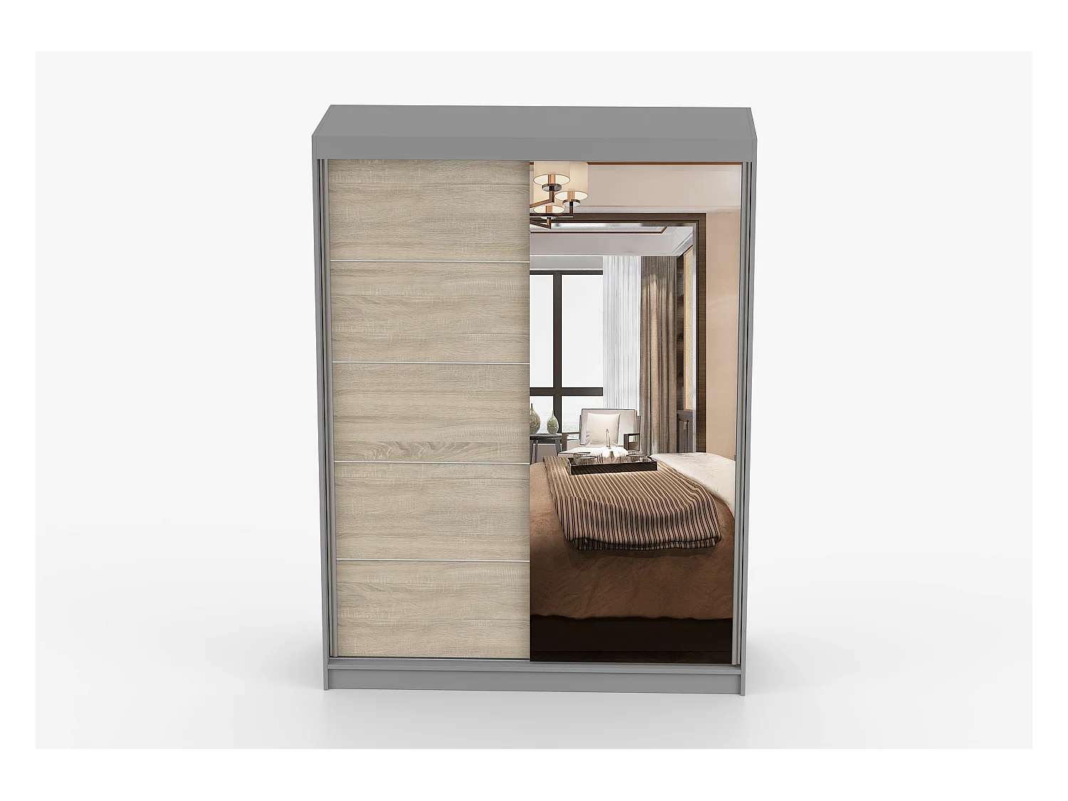 Armoire Vaiana 150 cm avec miroir - Gris - Chêne