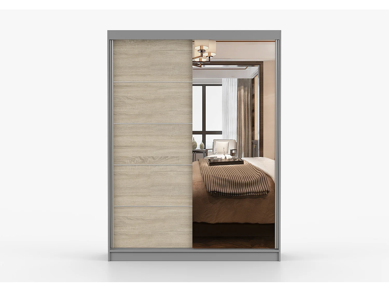 Armoire Vaiana 150 cm avec miroir - Gris - Chêne