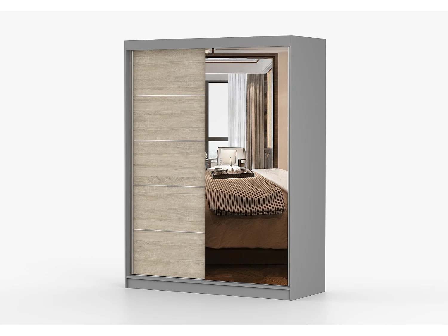 Armoire Vaiana 150 cm avec miroir - Gris - Chêne