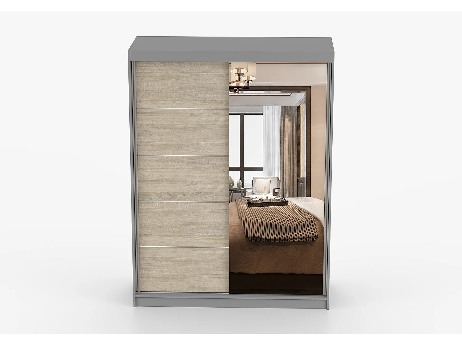 Armoire Vaiana 150 cm avec miroir - Gris - Chêne