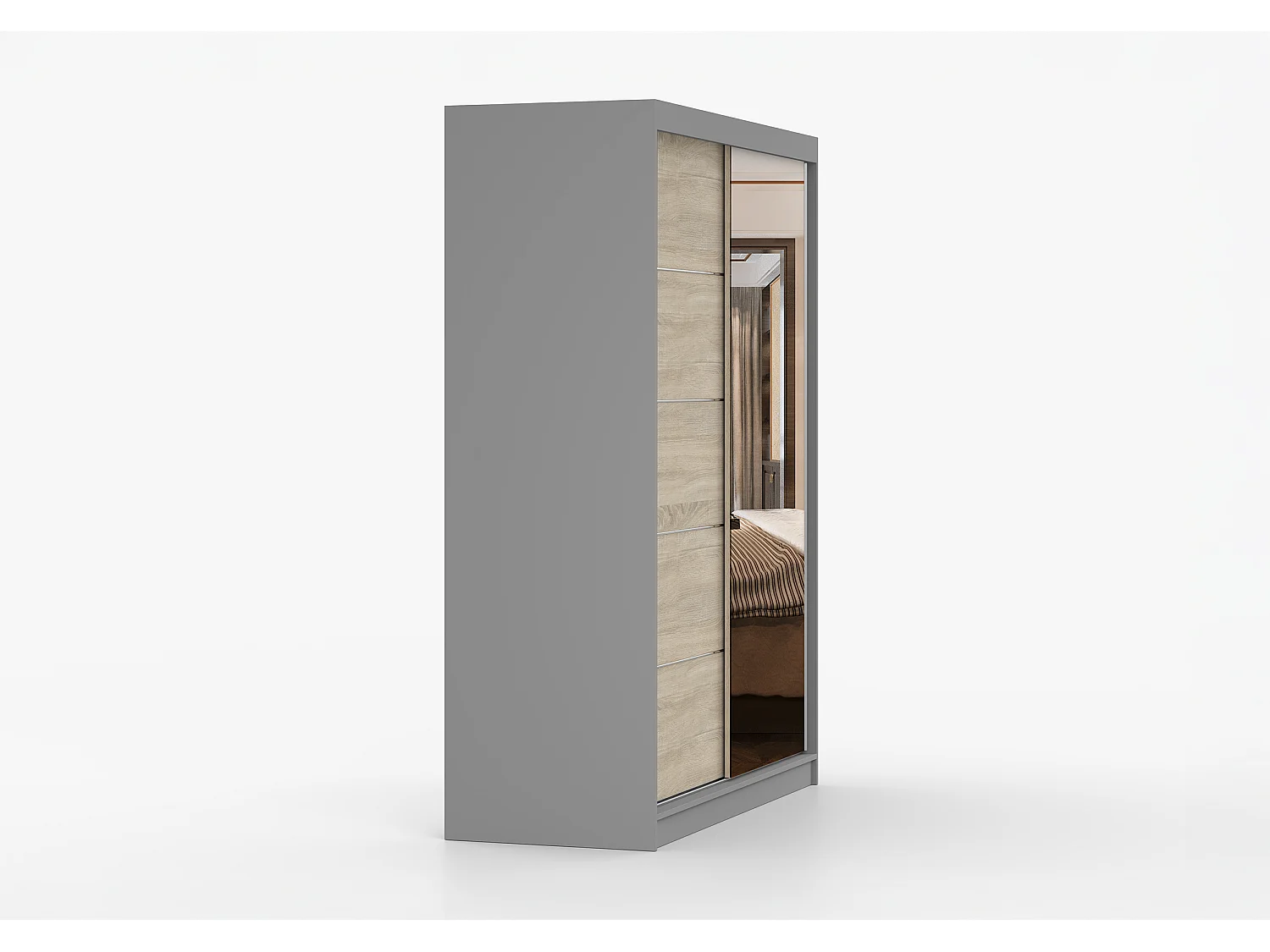Armoire Vaiana 150 cm avec miroir - Gris - Chêne