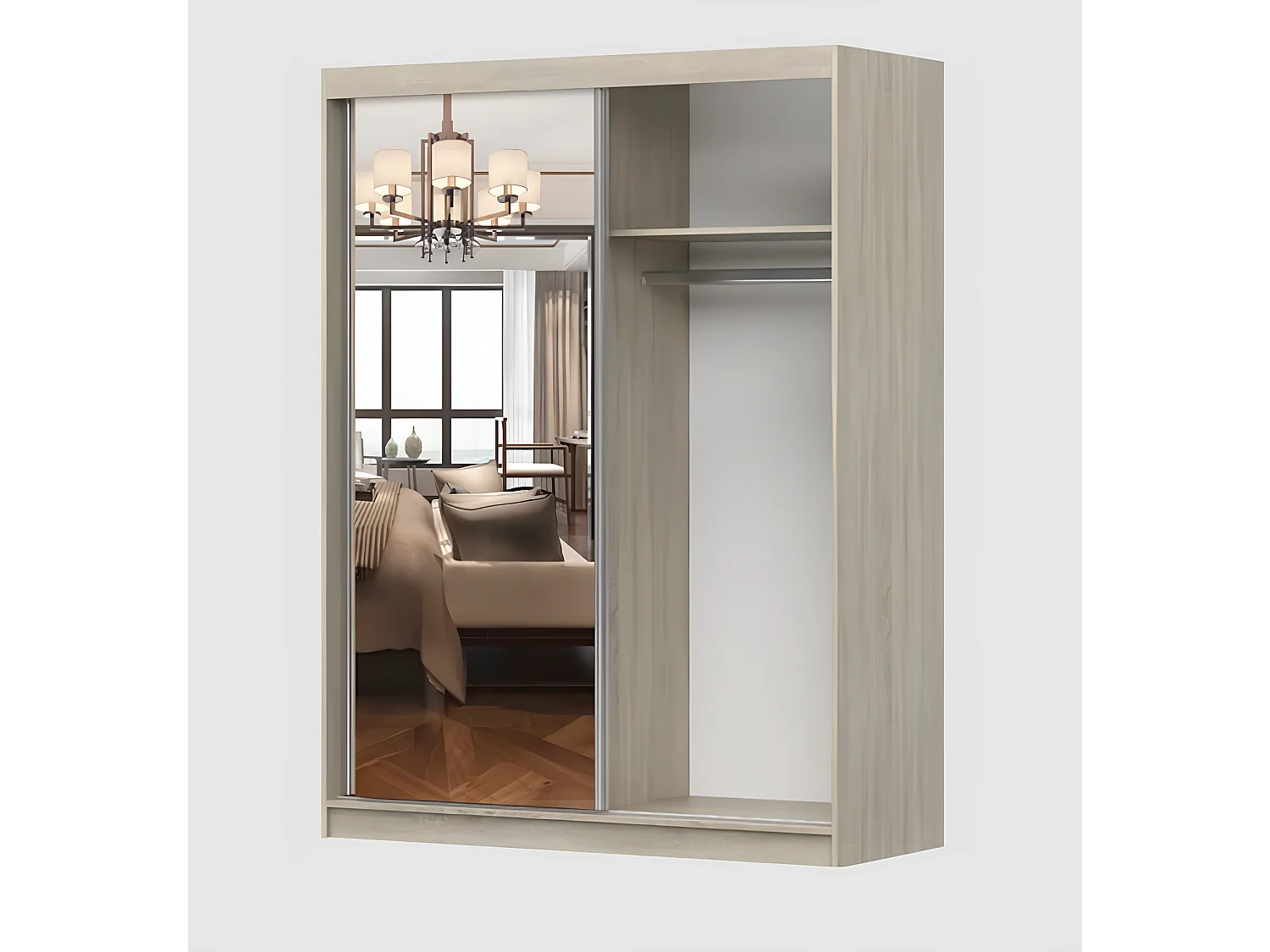Armoire Vaiana 150 cm avec miroir - Gris - Chêne