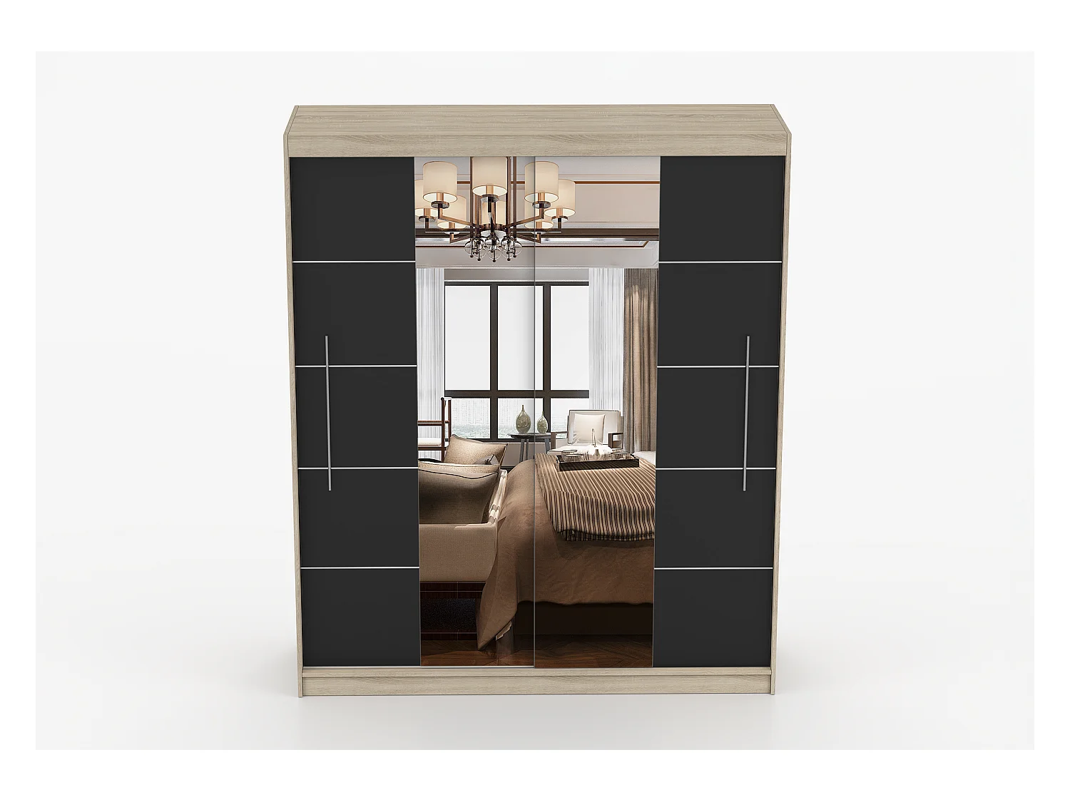 Armoire Orelia 203 cm avec miroir - Chêne - Noir