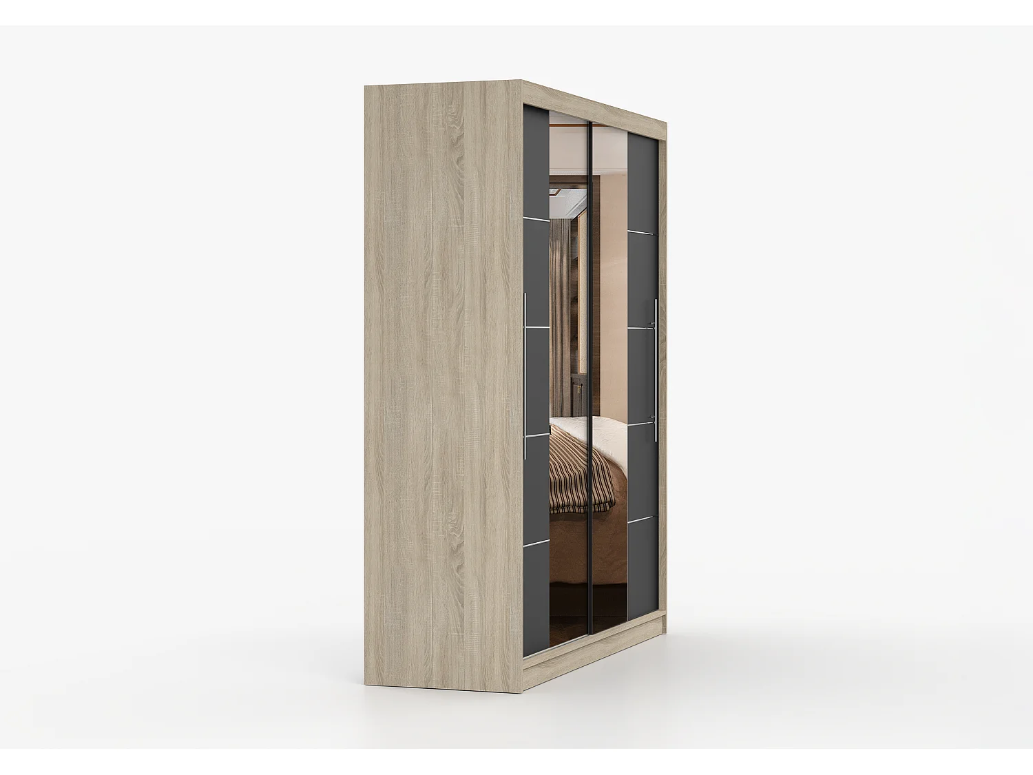Armoire Orelia 203 cm avec miroir - Chêne - Noir