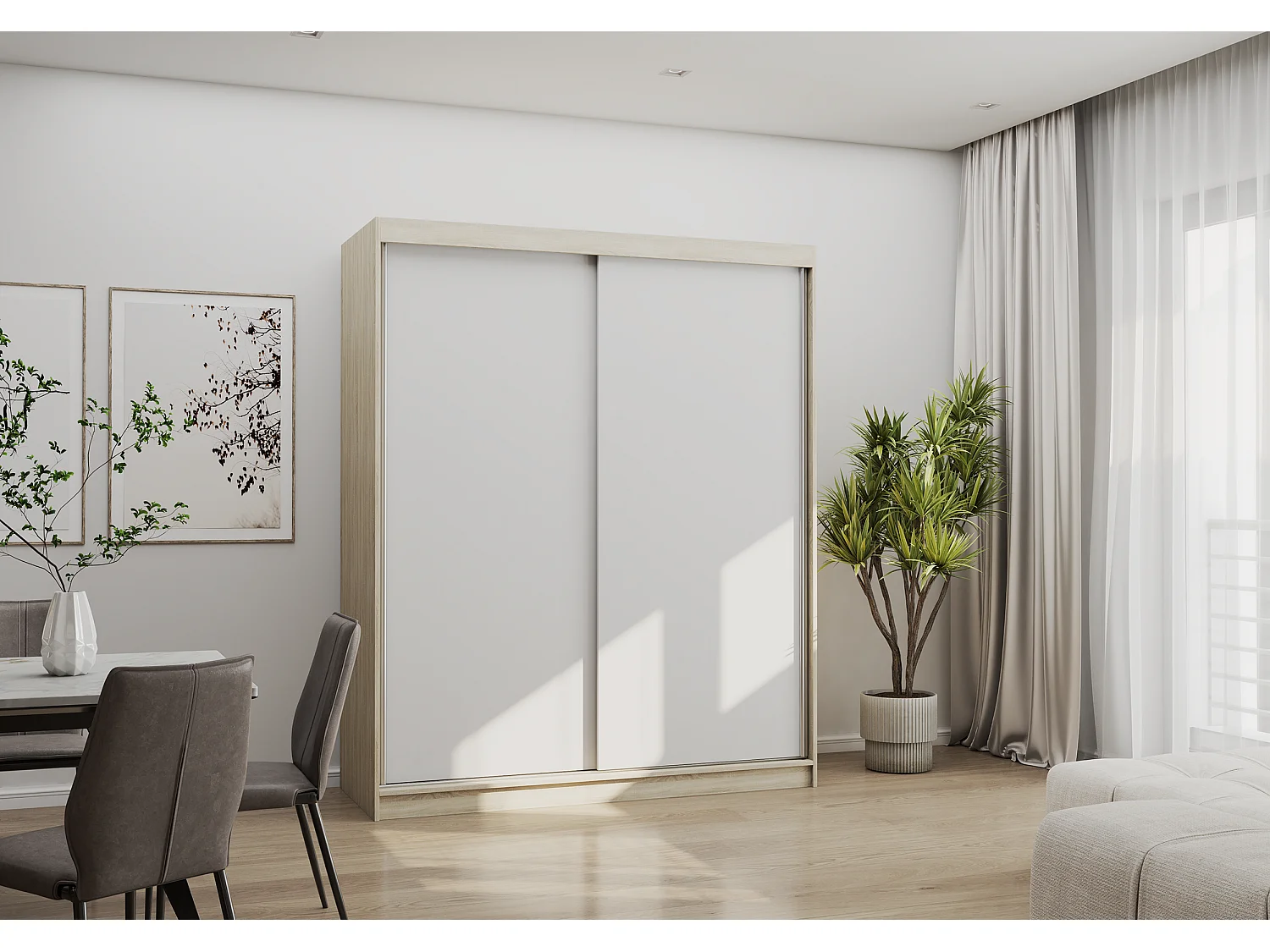 Armoire Aveline 160 cm - Chêne - Blanc