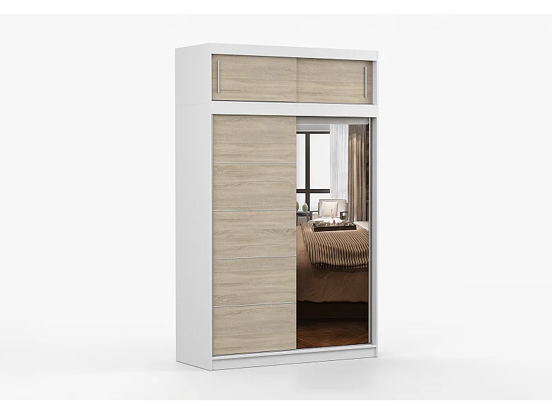 Armoire avec extension Faella 150 cm avec miroir - Blanc - Chêne