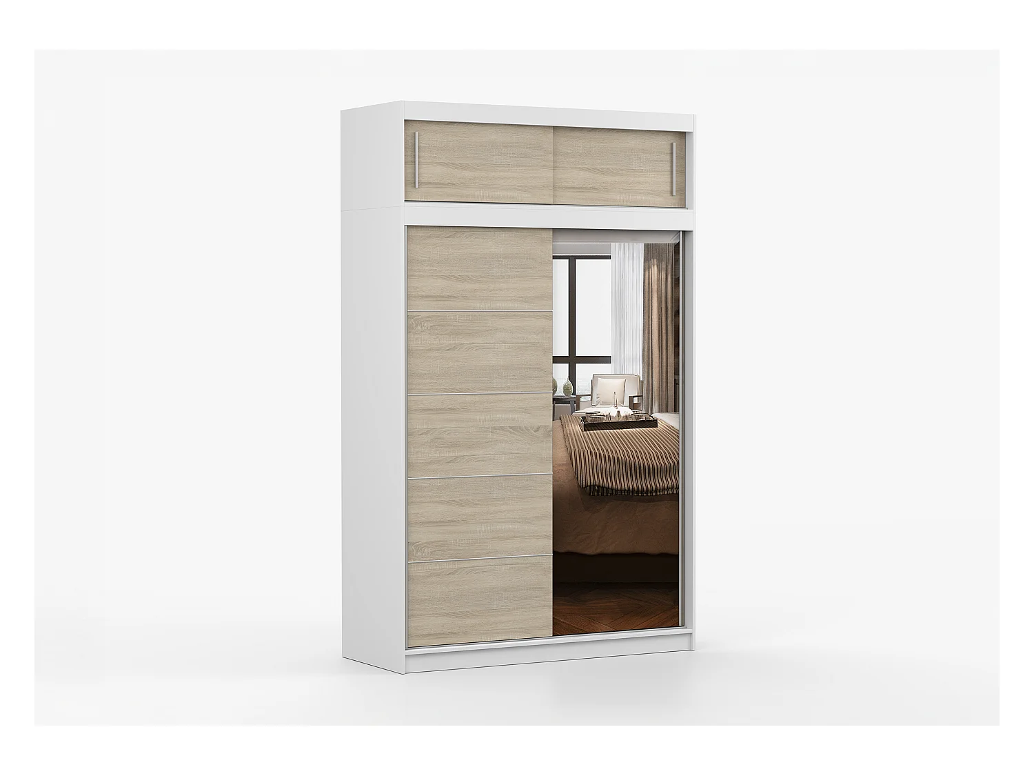 Armoire avec extension Faella 150 cm avec miroir - Blanc - Chêne