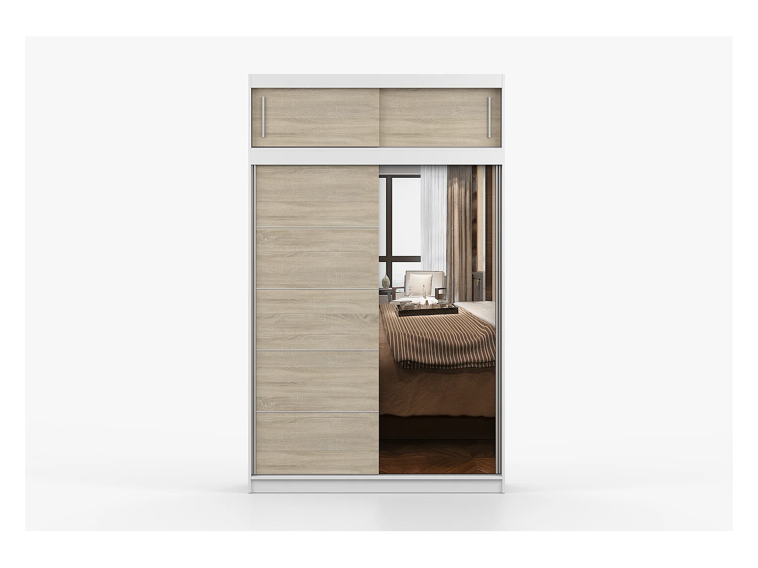 Armoire avec extension Faella 150 cm avec miroir - Blanc - Chêne