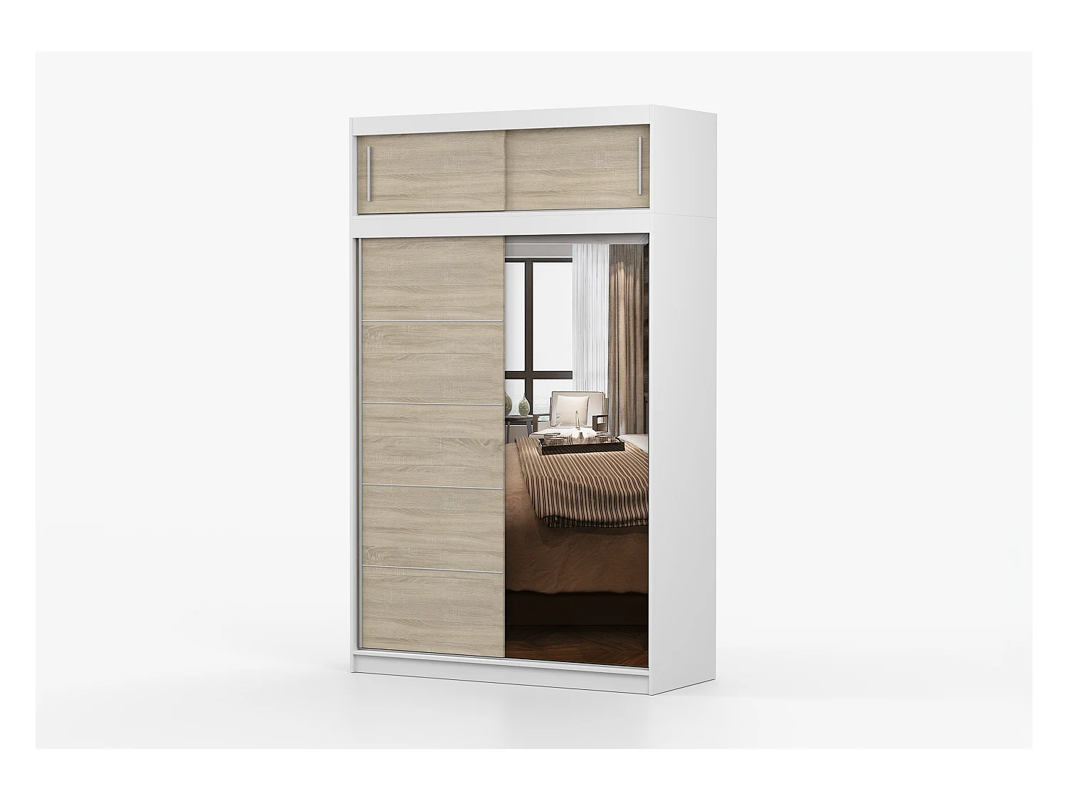 Armoire avec extension Faella 150 cm avec miroir - Blanc - Chêne