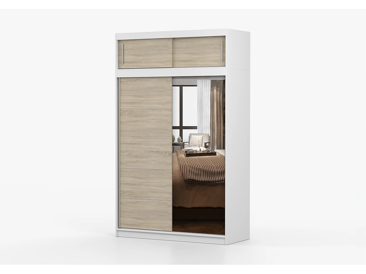 Armoire avec extension Faella 150 cm avec miroir - Blanc - Chêne