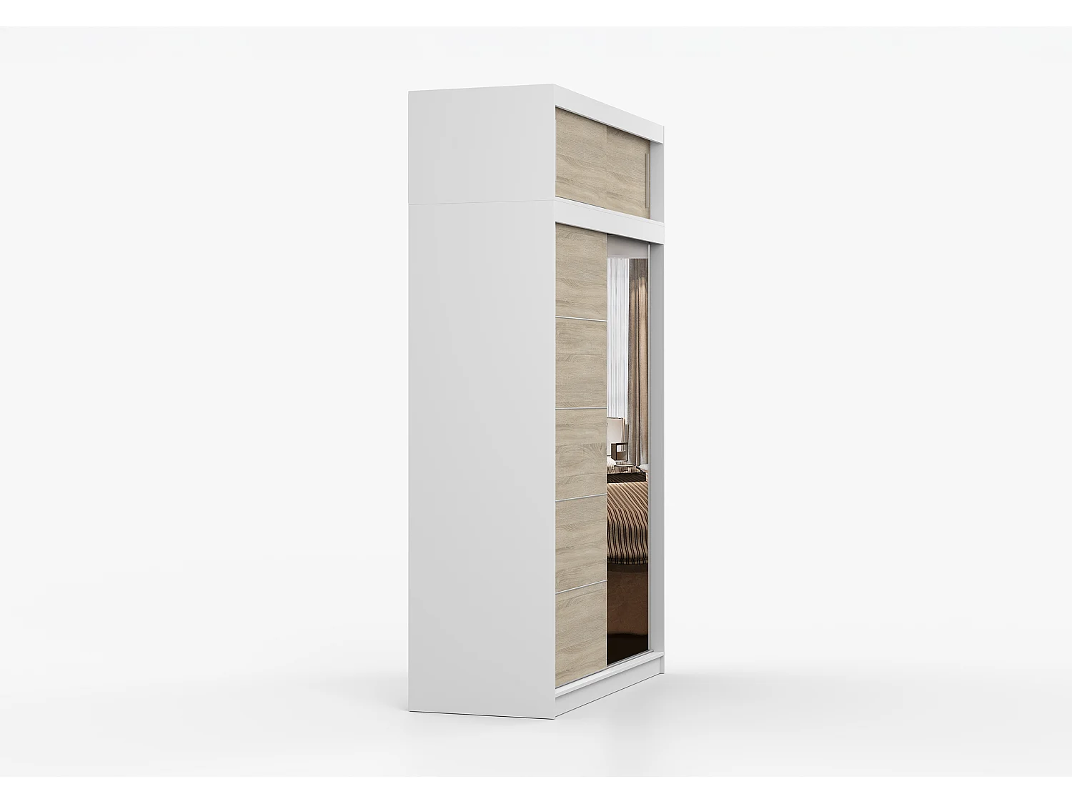 Armoire avec extension Faella 150 cm avec miroir - Blanc - Chêne