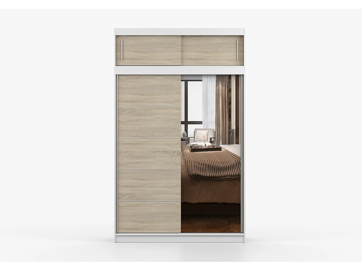 Armoire avec extension Faella 150 cm avec miroir - Blanc - Chêne