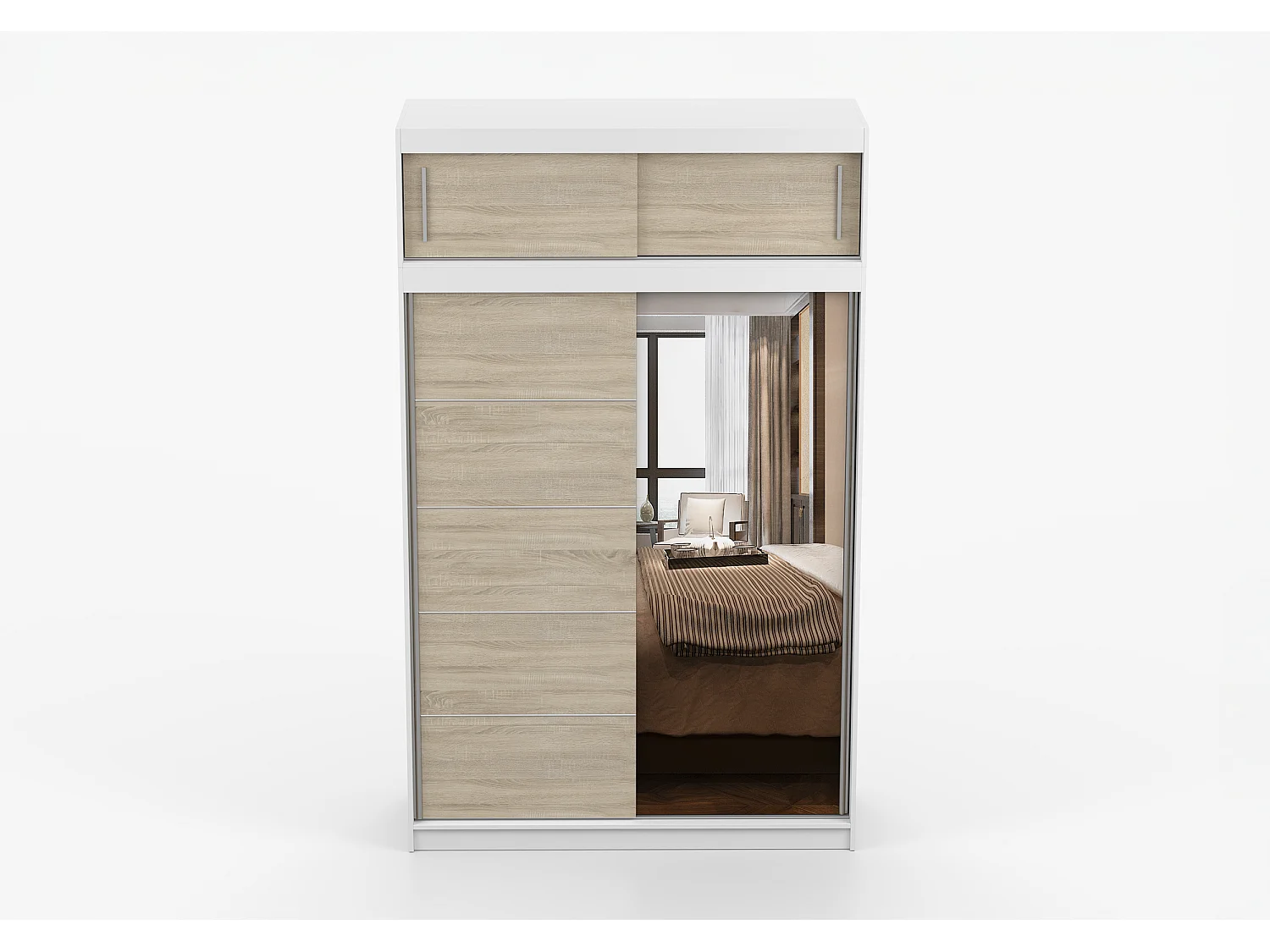 Armoire avec extension Faella 150 cm avec miroir - Blanc - Chêne