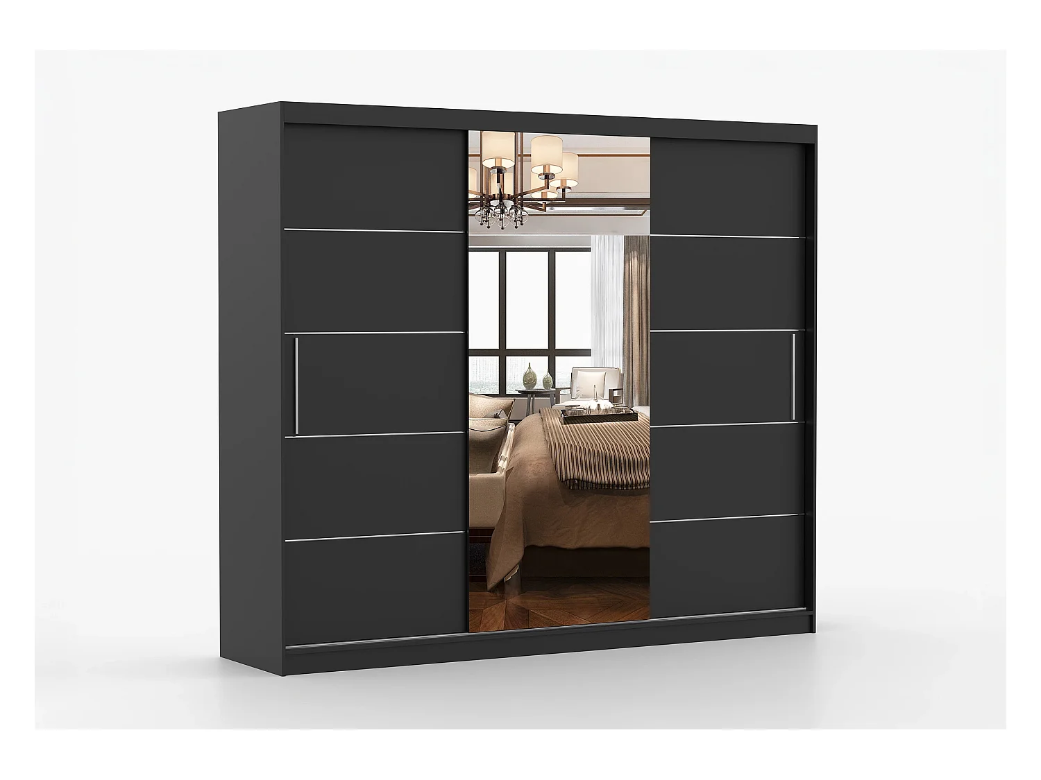 Armoire Théana avec miroir 250 cm - Noir