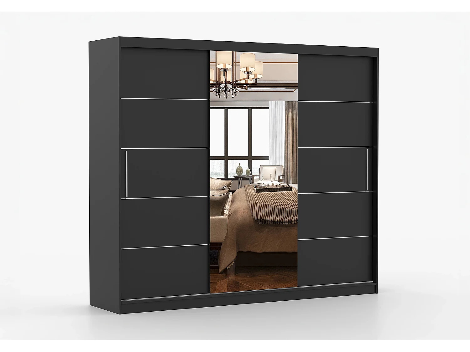 Armoire Théana avec miroir 250 cm - Noir