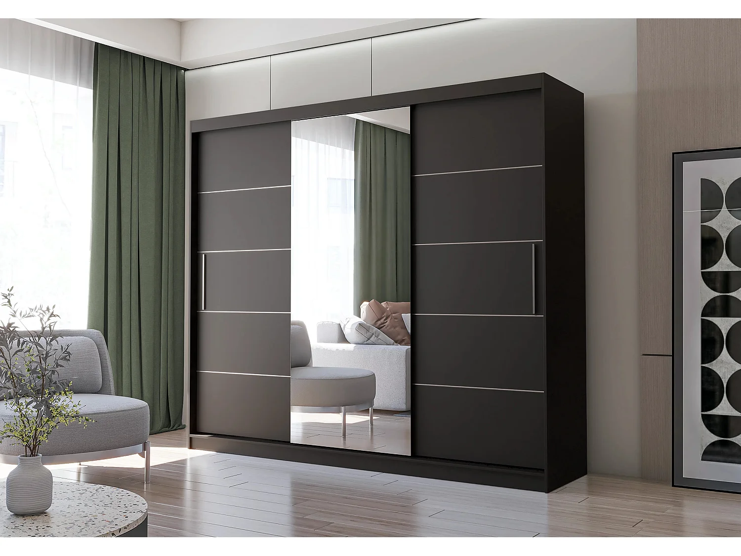 Armoire Théana avec miroir 250 cm - Noir